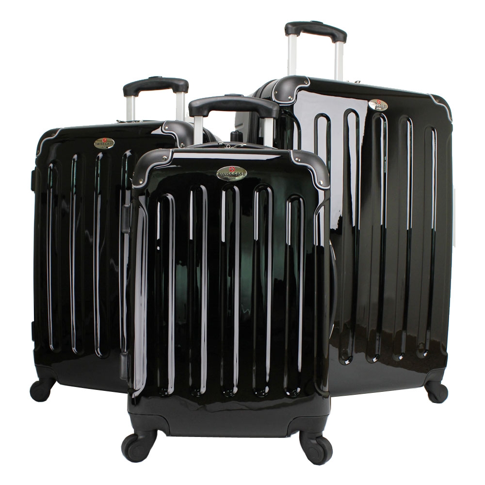Swiss Case 4 Wheel Spinner ABS 3 Piece Luggage Set BLACK Hardside