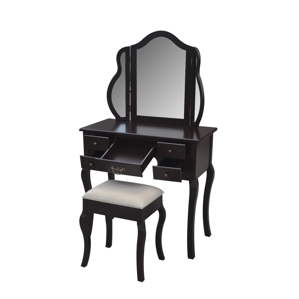 Homegear 5 Drawer Dressing Table, Trifold Mirror & Stool Set