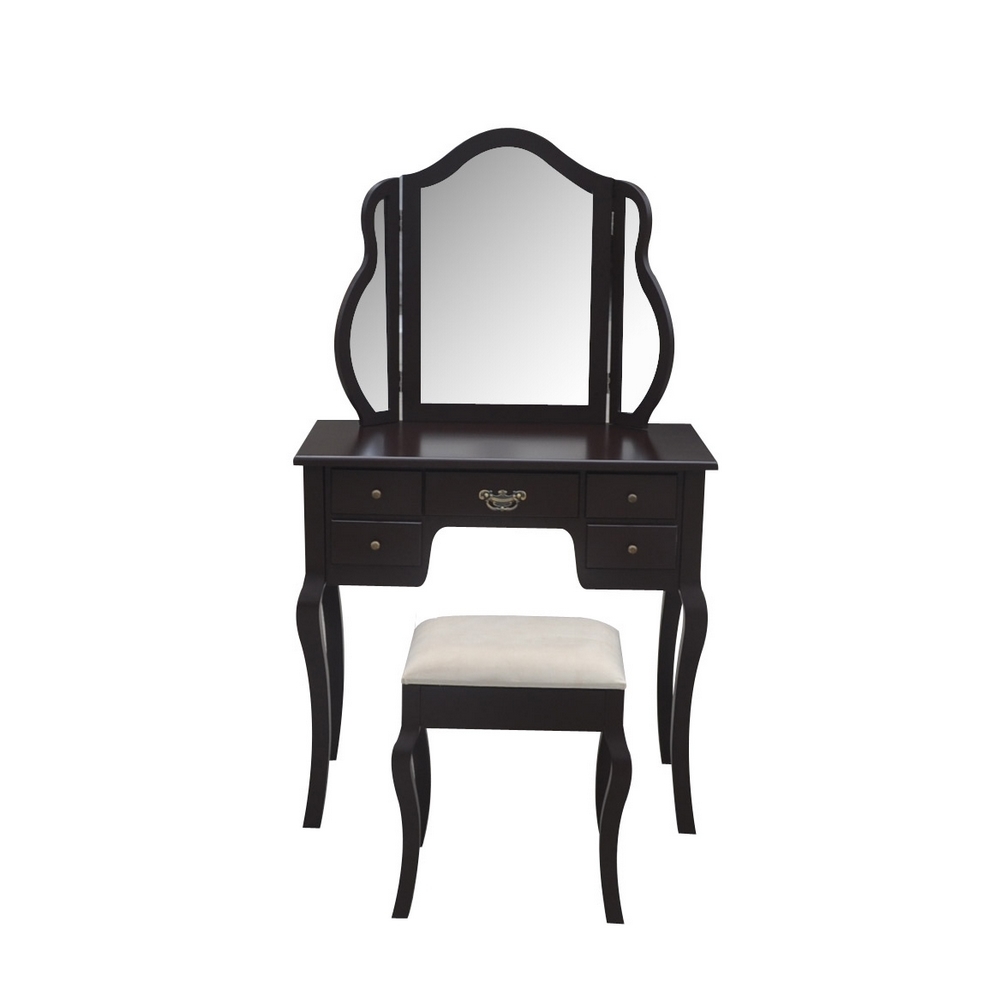 Homegear 5 Drawer Dressing Table, Trifold Mirror & Stool Set
