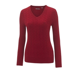 Ashworth Ladies V-Neck Cable Sweater