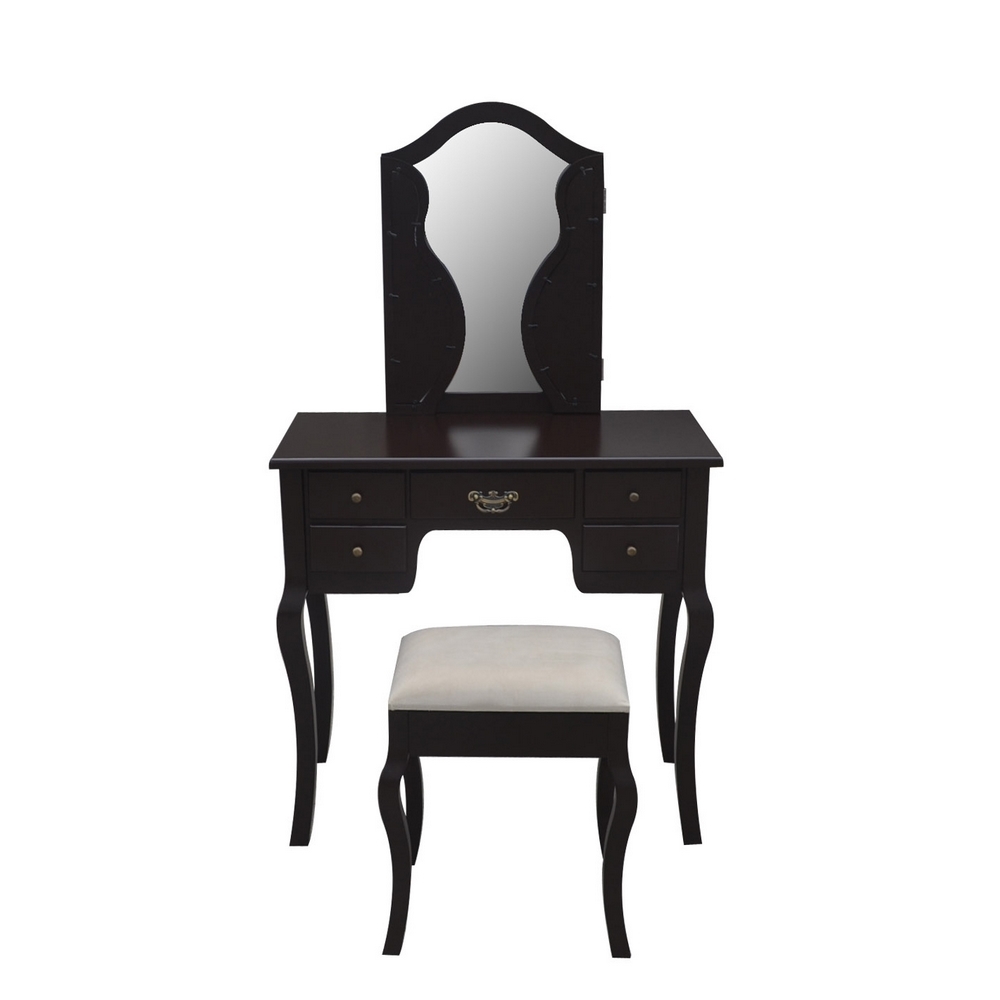 Homegear 5 Drawer Dressing Table, Trifold Mirror & Stool Set