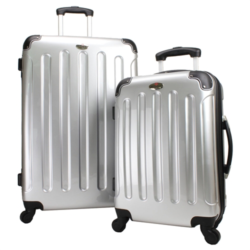 Swiss Case 4 Wheel 2Pc Hard Suitcase Set Silver The Sports HQ